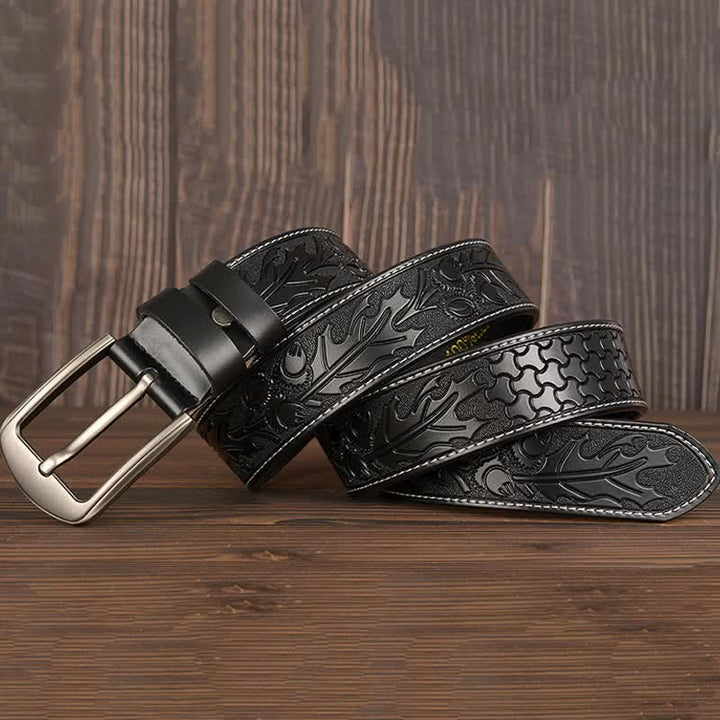 Cinturón de cuero con estampado floral en relieve para hombre