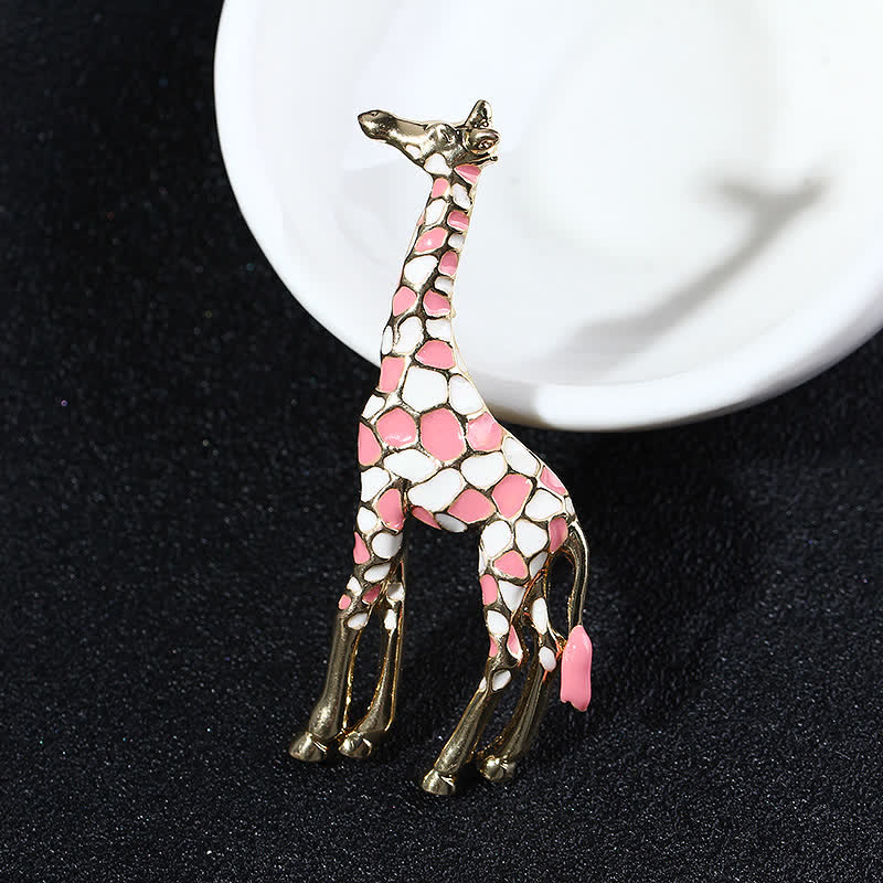 Broche de jirafa esmaltado brillante con dibujos animados para mujer