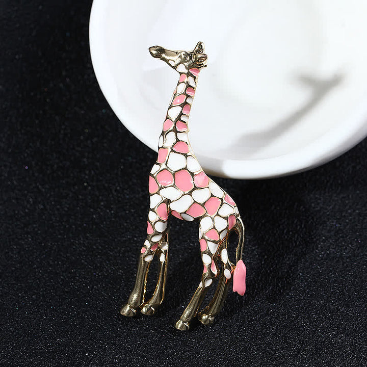 Broche de jirafa esmaltado brillante con dibujos animados para mujer