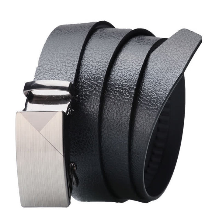 Cinturón de cuero negro con hebilla automática para hombre