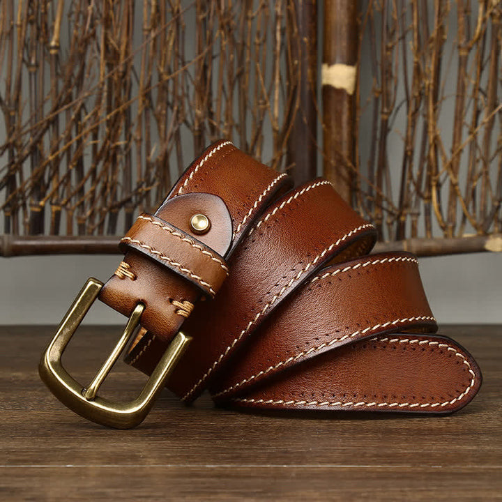 Cinturón de piel de vaca cosido de lujo para hombre