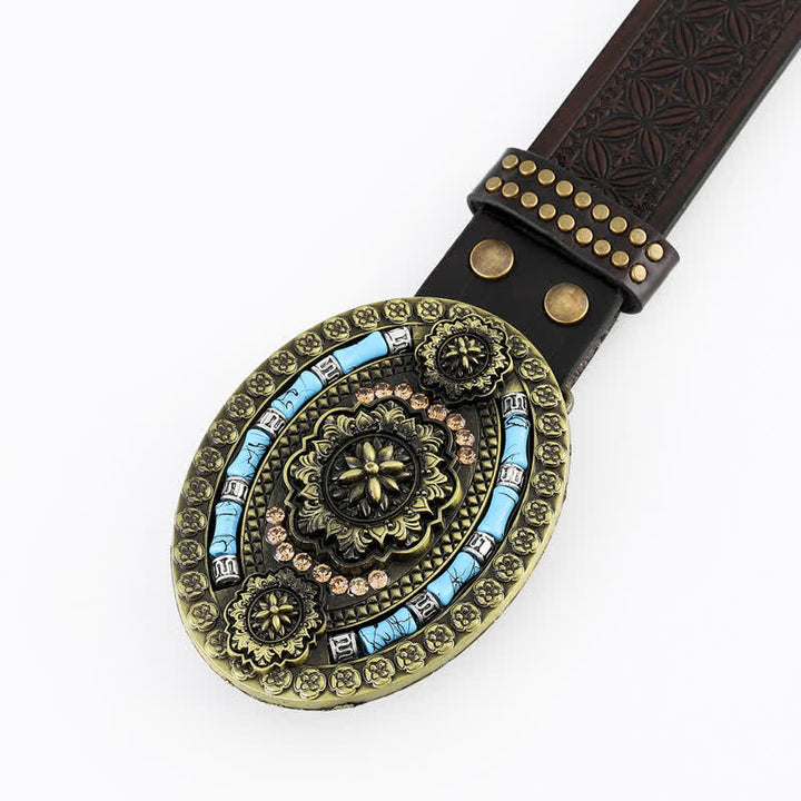 Cinturón de cuero con flores turquesas de estilo bohemio para hombre
