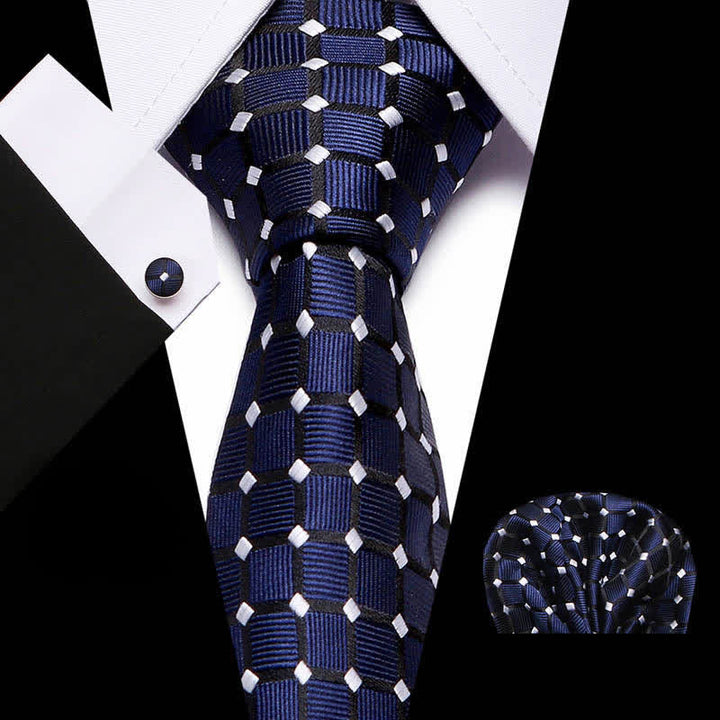 Conjunto de 3 corbatas a cuadros en azul medianoche y blanco para hombre