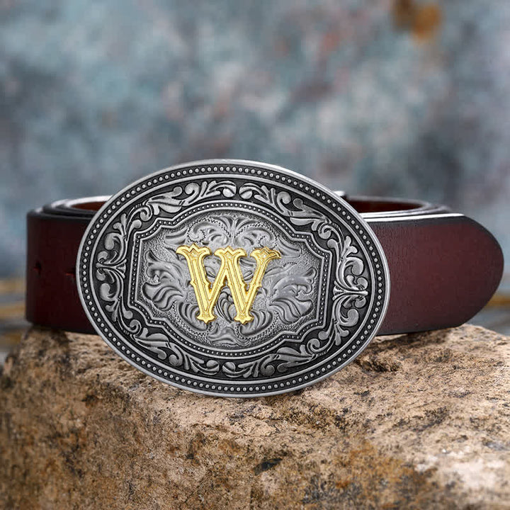 Cinturón de cuero unisex con hebilla y relieve de letras iniciales de hip hop, ideal para hacer uno mismo