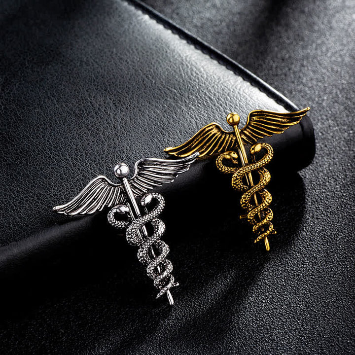 Broche de serpiente doble con caduceo para hombre