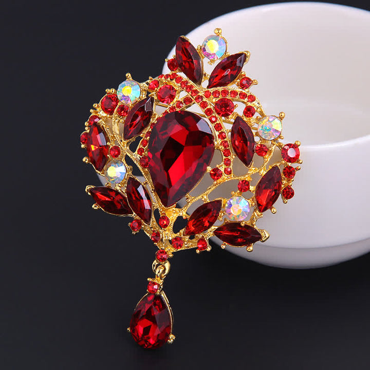Broche de gota de agua con capullo floral brillante para mujer