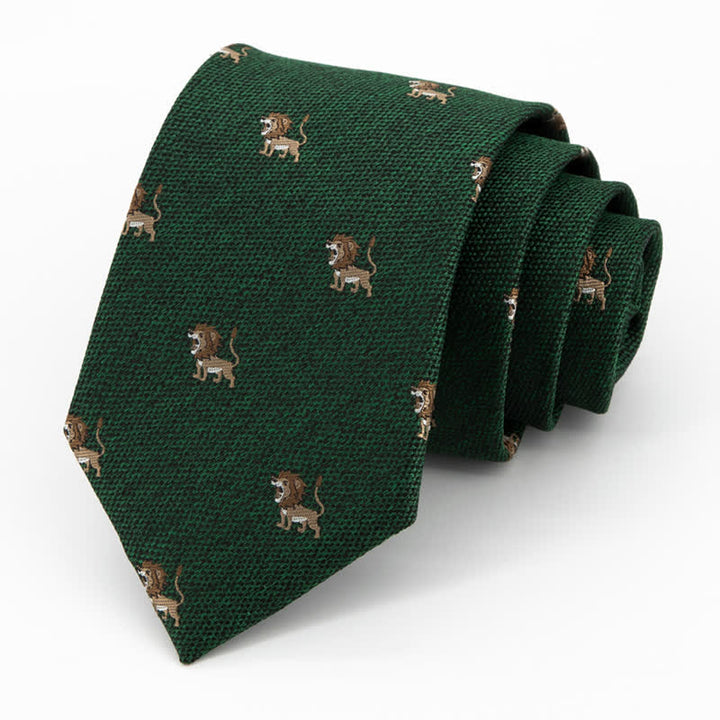 Corbata de hombre con dibujo de león y cazador de animales