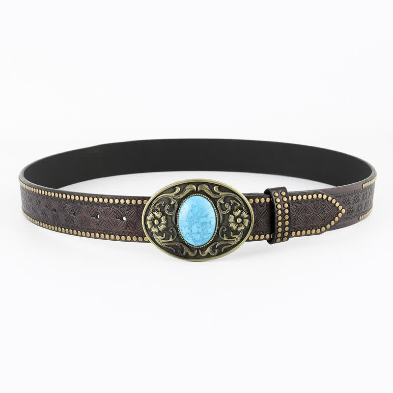 Cinturón de piel turquesa ovalado estilo bohemio para hombre