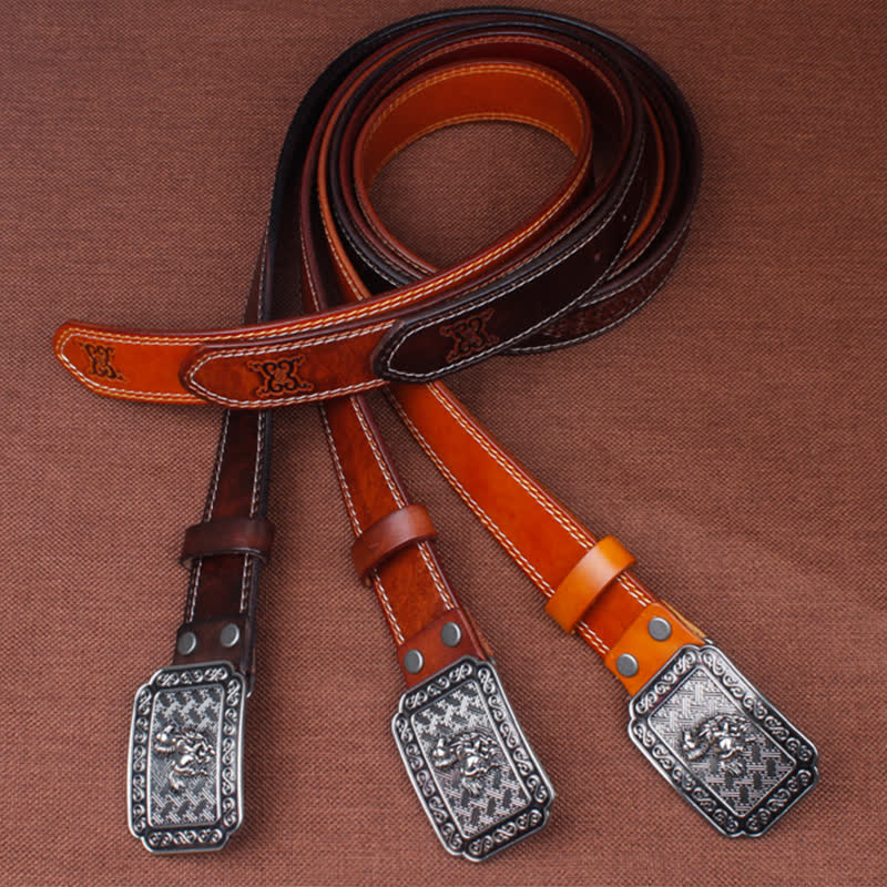 Cinturón de cuero de caballo plateado estilo vaquero étnico para hombre