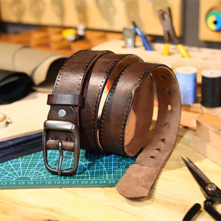 Cinturón de cuero desgastado estilo western para hombre