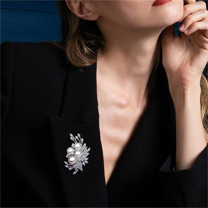 Broche de perlas con flores de fénix para mujer