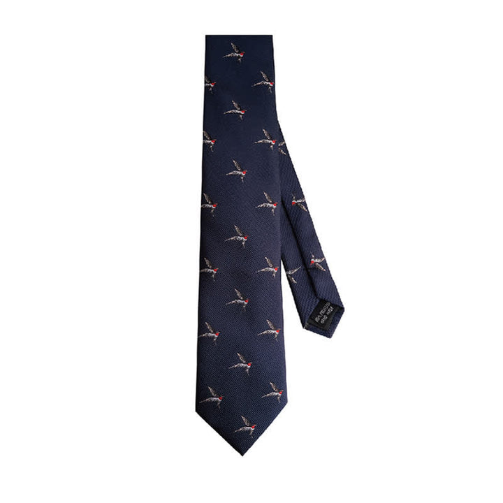 Corbata tejida con golondrinas bordadas en azul marino para hombre