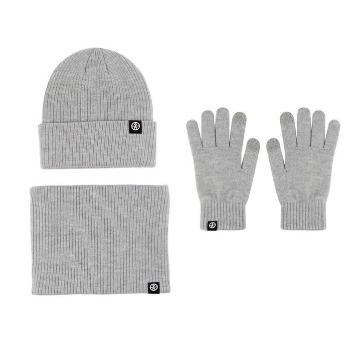 Conjunto de 3 guantes y gorro unisex de color liso, suaves, con bufanda