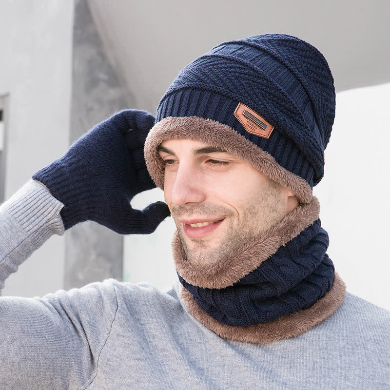 Conjunto de 3 gorros de punto, bufanda y guantes para adultos y niños