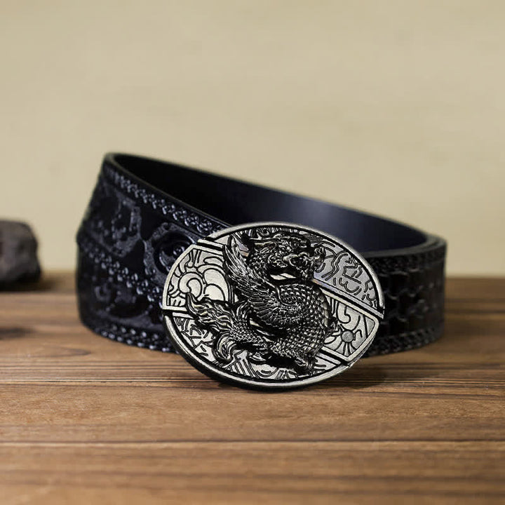 Cinturón de cuero con cuchillo plegable oculto de dragón volador para hombre