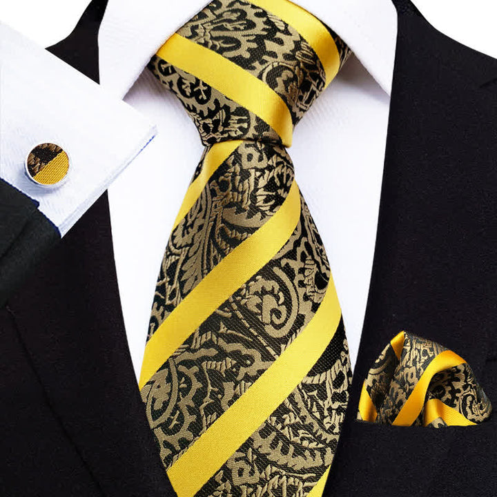 Conjunto de 3 corbatas de cachemira con rayas amarillas para hombre
