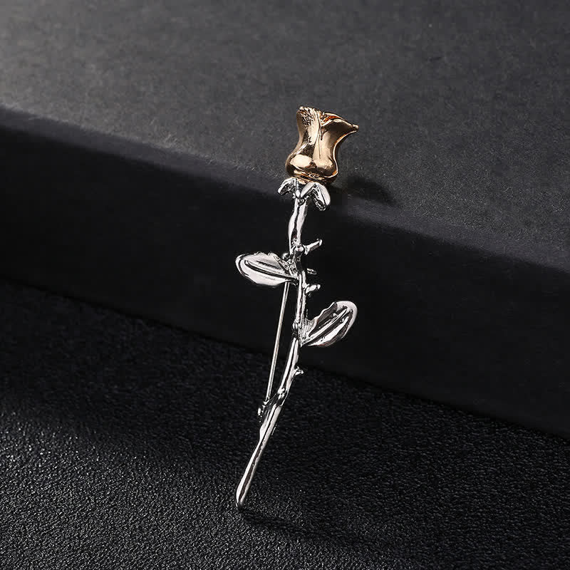 Broche con tallo de rosa encantador para hombre