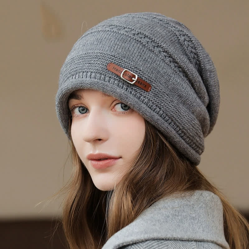 Gorro de invierno plegable de punto afelpado para mujer