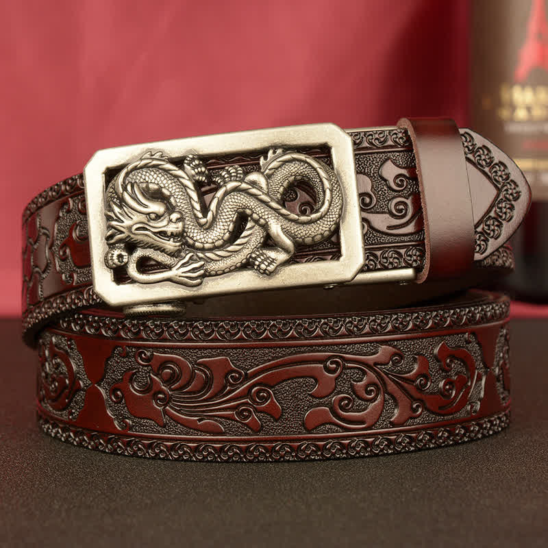 Cinturón de cuero con estampado de dragón en espiral para hombre