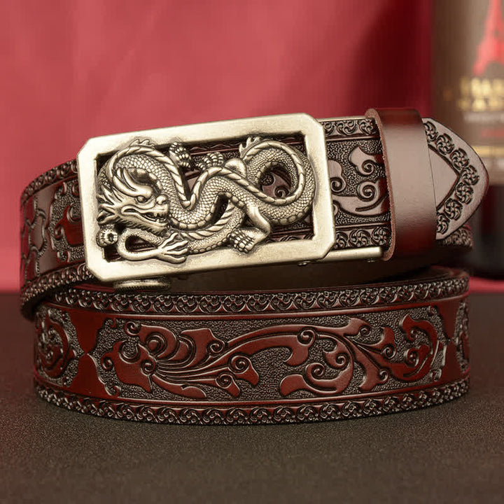Cinturón de cuero con estampado de dragón en espiral para hombre