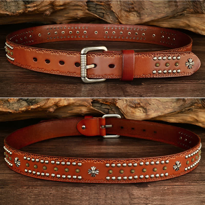 Cinturón unisex estilo rock con decoración con tachuelas y remaches cruzados