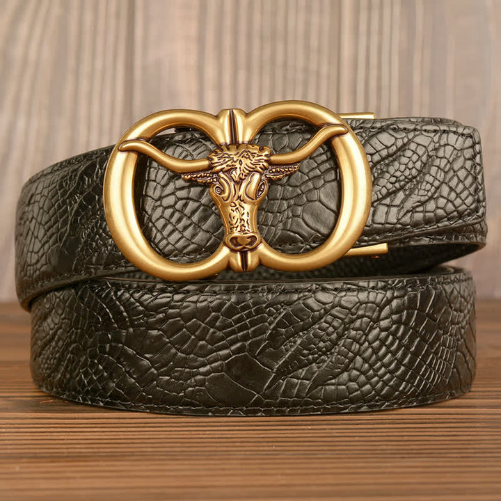 Cinturón de piel con estampado de cocodrilo y buey gigante para hombre