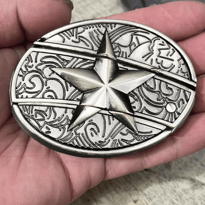 Cinturón de cuero con pentagrama para hombre con navaja plegable