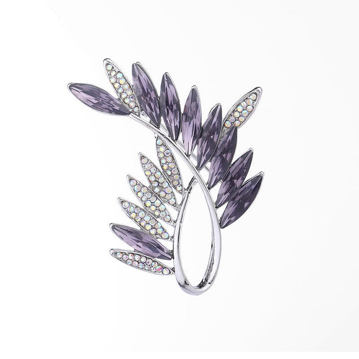 Broche de cristal con forma de rama de olivo para mujer