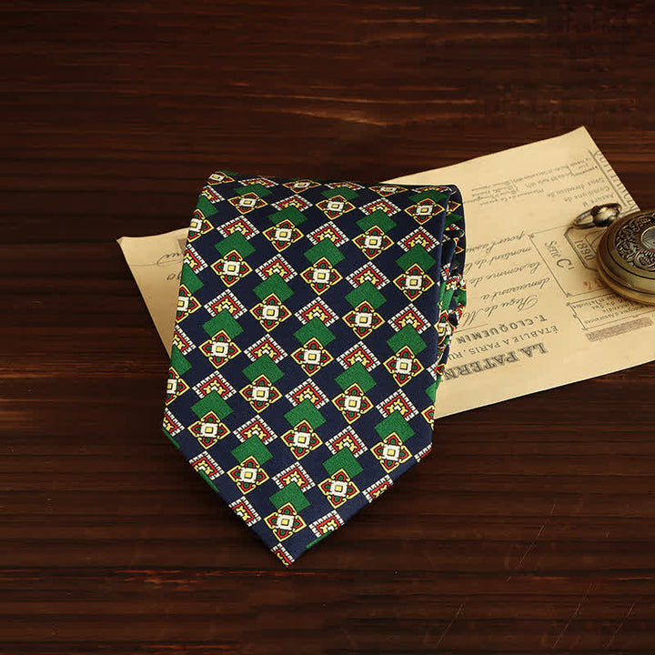 Corbata de lujo con diseño geométrico y medallón para hombre. 
