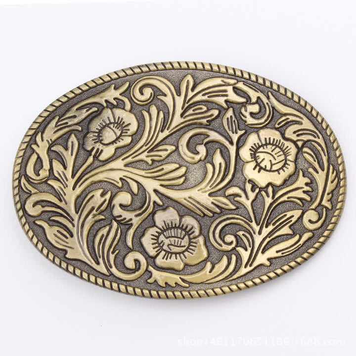 Cinturón de cuero con hebilla ovalada y diseño floral clásico para hombre hecho a mano
