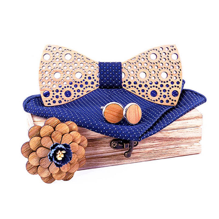 Juego de 4 pajaritas de madera huecas y redondas para hombre.