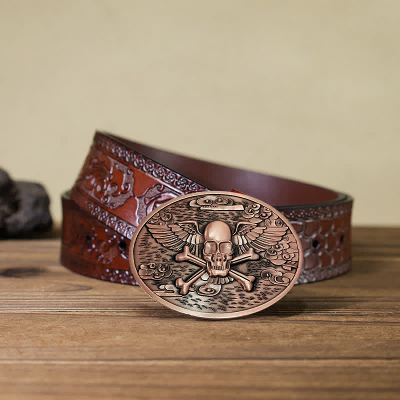 Cinturón de cuero con hebilla para hombre, con diseño creativo de calavera y ángel, para llevar cerveza
