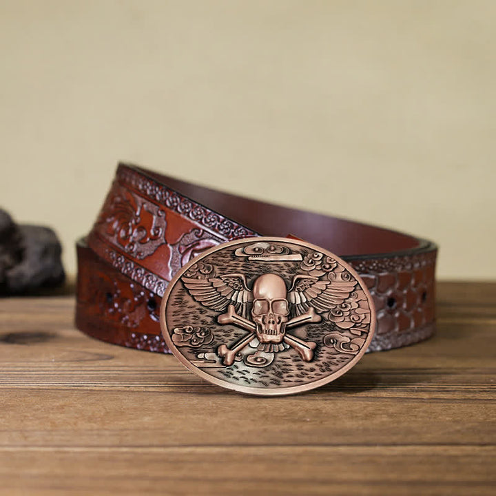 Cinturón de cuero con hebilla para hombre, con diseño creativo de calavera y ángel, para llevar cerveza