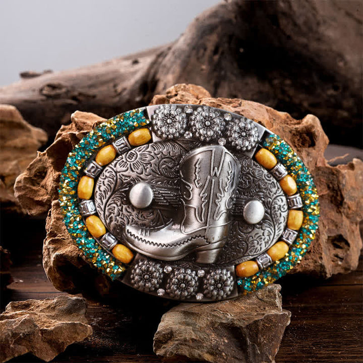 Cinturón de cuero con hebilla para botas de hombre, con cuentas de madera y diamantes de imitación, hecho a mano
