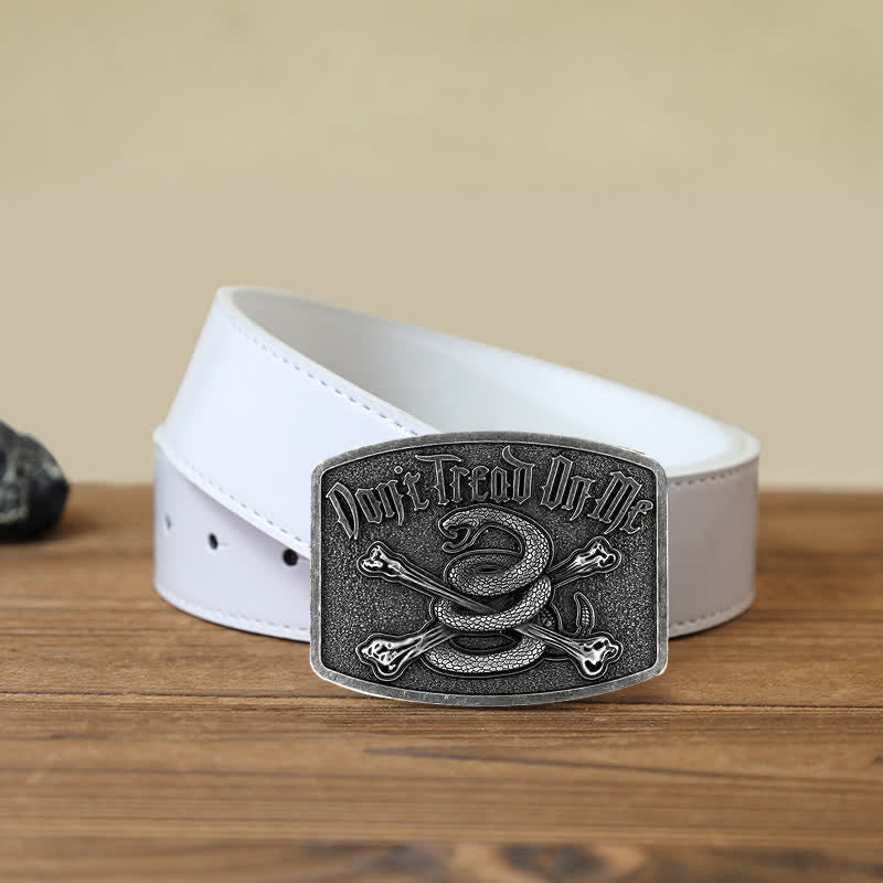 Cinturón de cuero con hebilla de serpiente de cascabel y calavera para hombre, hecho a mano