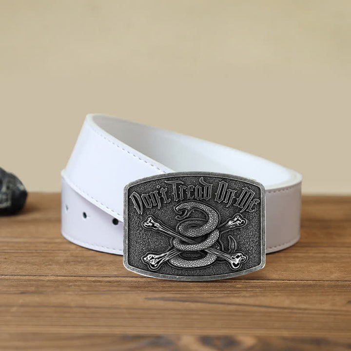 Cinturón de cuero con hebilla de serpiente de cascabel y calavera para hombre, hecho a mano