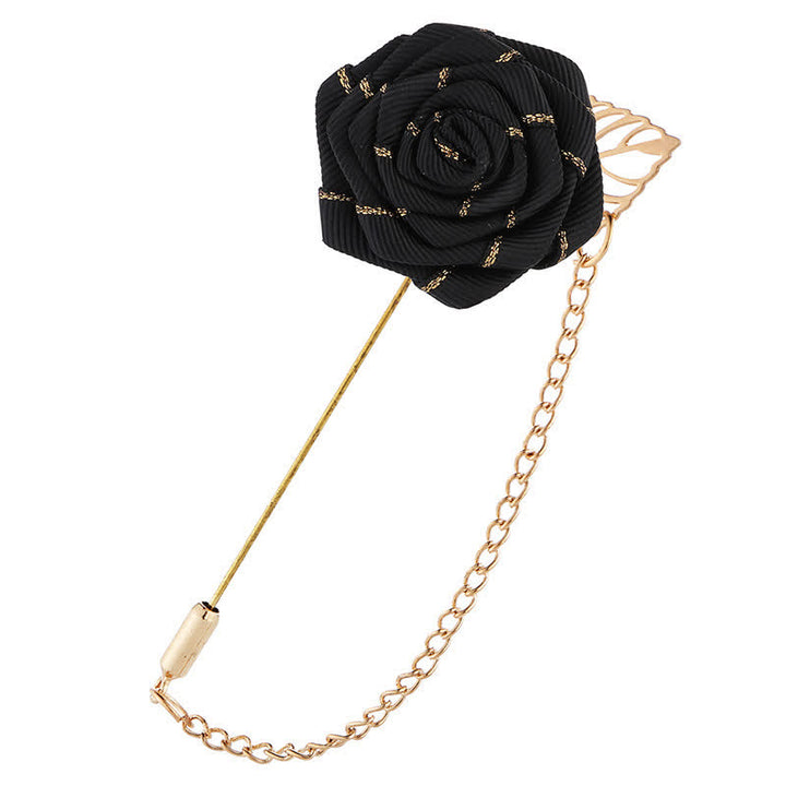 Broche de cadena con camelia floral para hombre