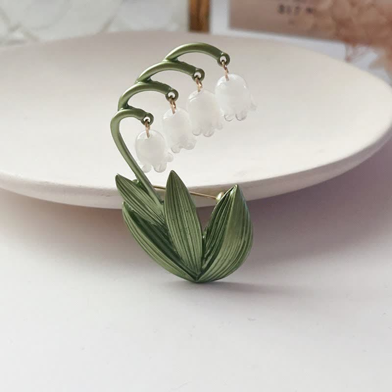 Broche de lirio de los valles blanco puro para mujer