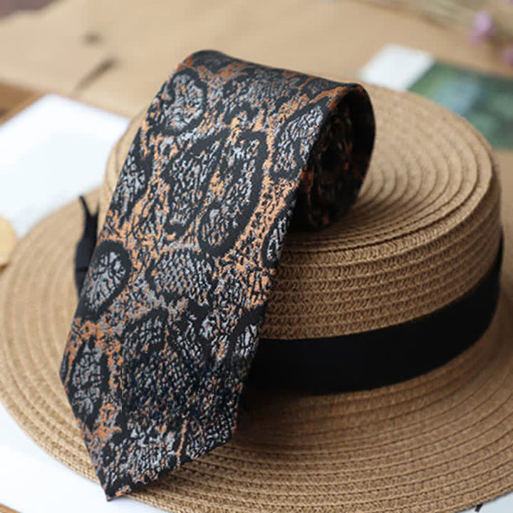 Corbata misteriosa exótica abstracta en negro y naranja para hombre