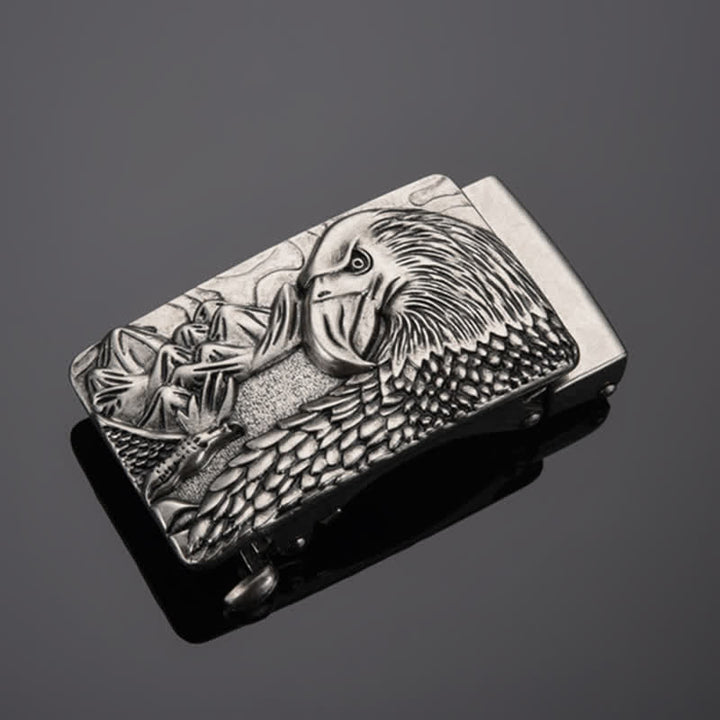 Cinturón de cuero con hebilla automática de águila fuerte para hombre hecho a mano