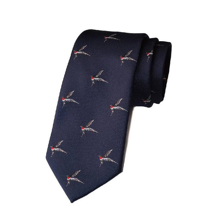 Corbata tejida con golondrinas bordadas en azul marino para hombre