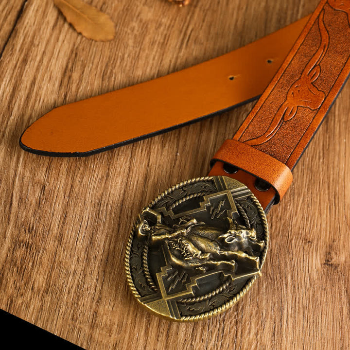 Cinturón de cuero con diseño de toro dominante para hombre