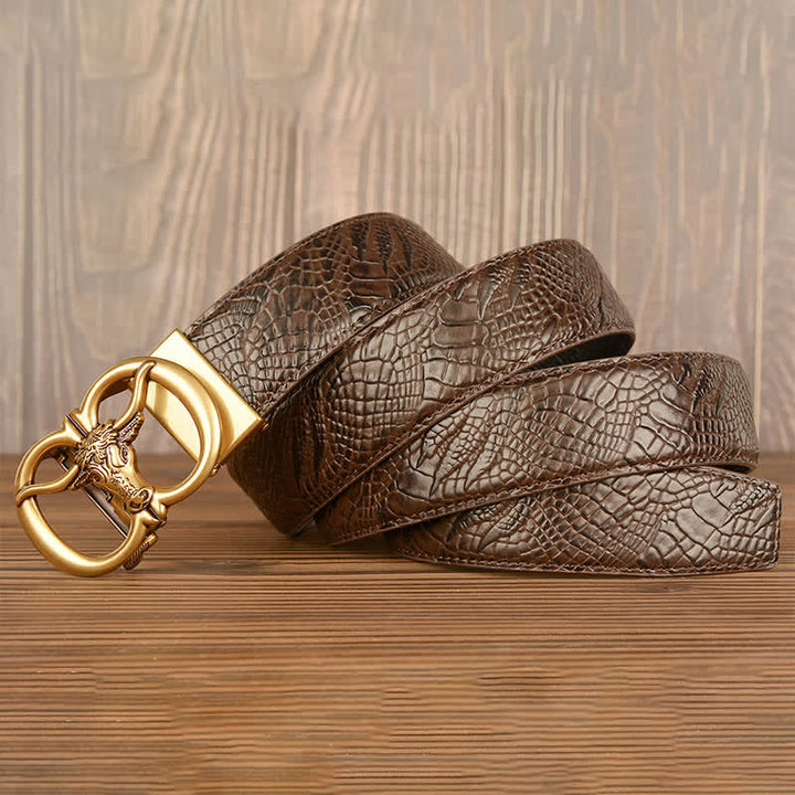 Cinturón de piel con estampado de cocodrilo y buey gigante para hombre