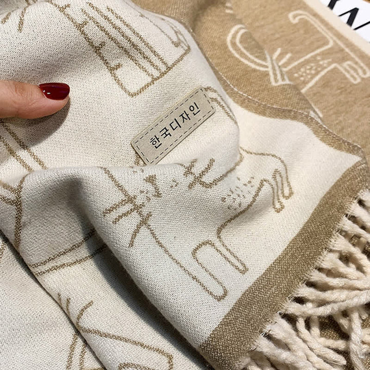 Bufanda tipo chal de doble cara con estampado de gato para mujer