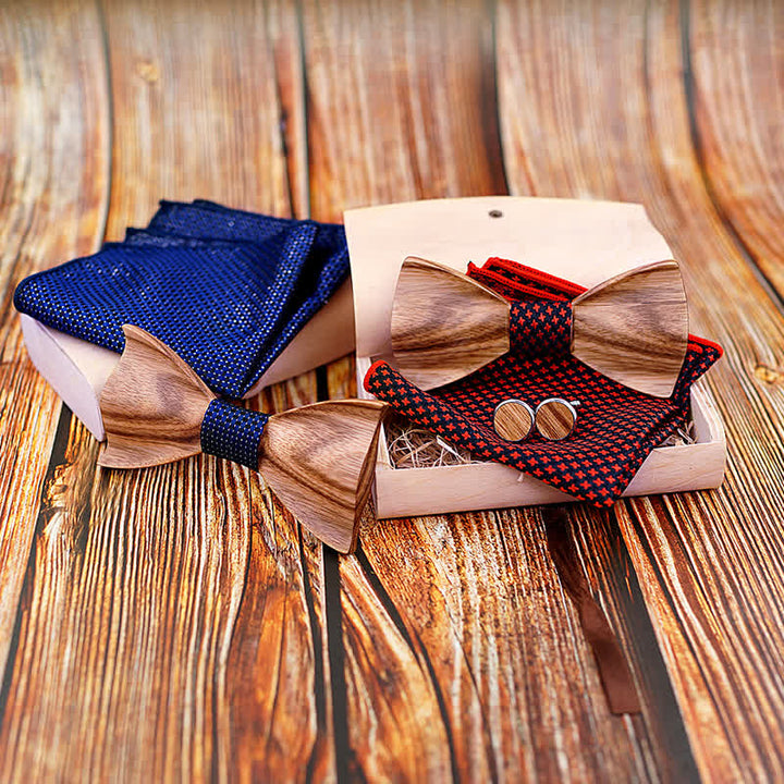 Juego de 3 pajaritas clásicas de madera sencillas para hombre