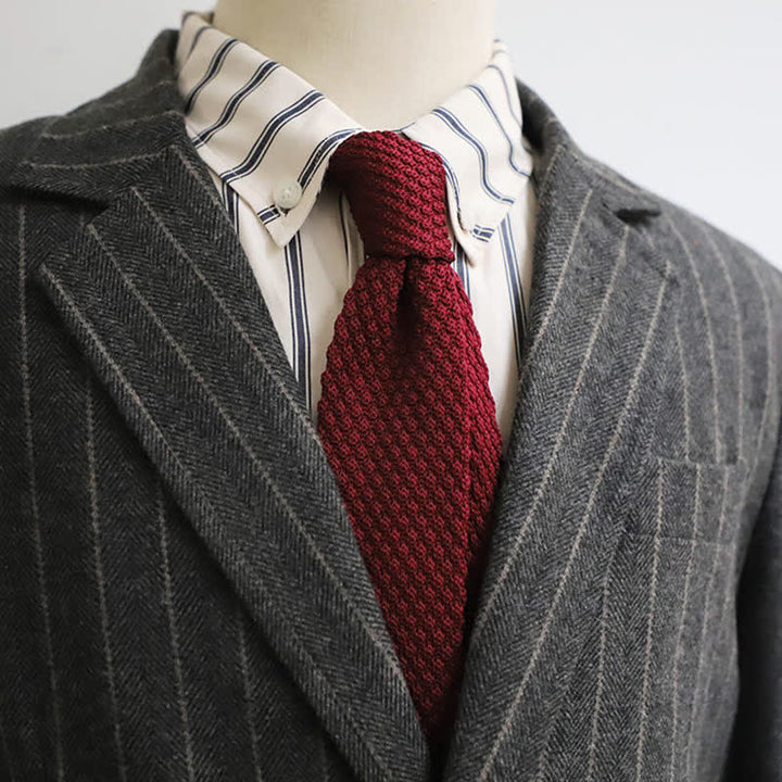Corbata de punto estrecha y fina de color liso para hombre