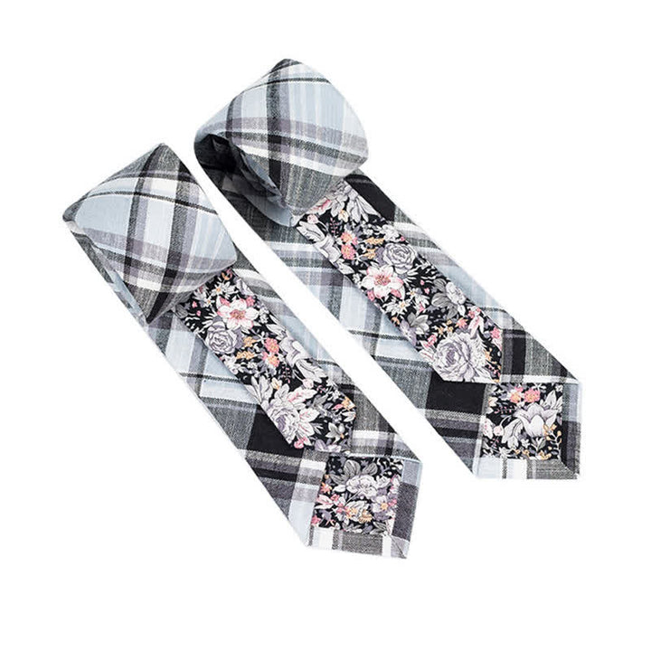 Corbata de hombre con diseño de patchwork floral y cuadros escoceses