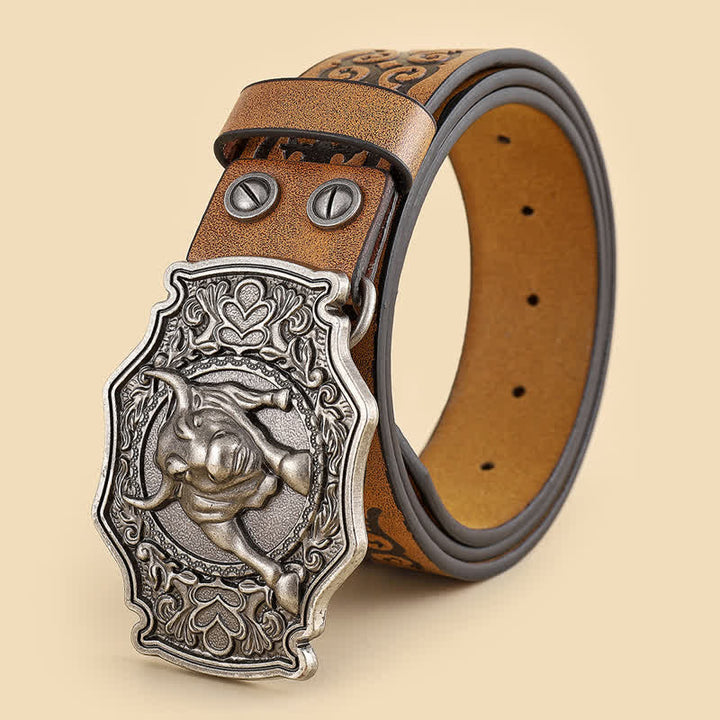 Cinturón de cuero con grabado floral de toro Yak Matador para hombre