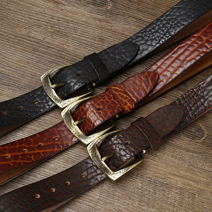 Cinturón de cuero con estampado retro de piel de yak para hombre