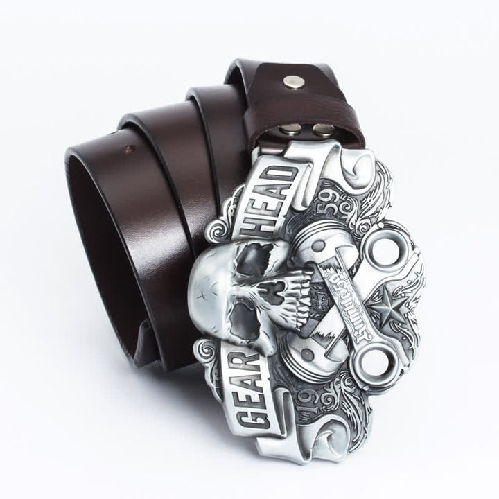 Cinturón de cuero estilo punk con diseño de calavera para hombre
